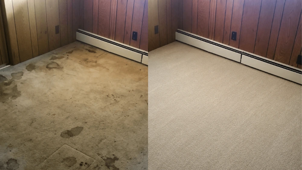 Severely soiled carpet before professional cleaning - Medford OR