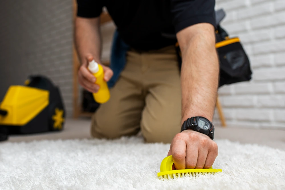 Rug cleaning Medford Oregon — technician treating area rug